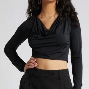 Open edit cowl neck long sleeve crop top